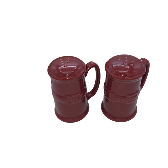 Longaberger Pottery Burgundy Salt & Pepper Shakers Mug Shape 4.25" Tall Made In - Picture 1 of 7